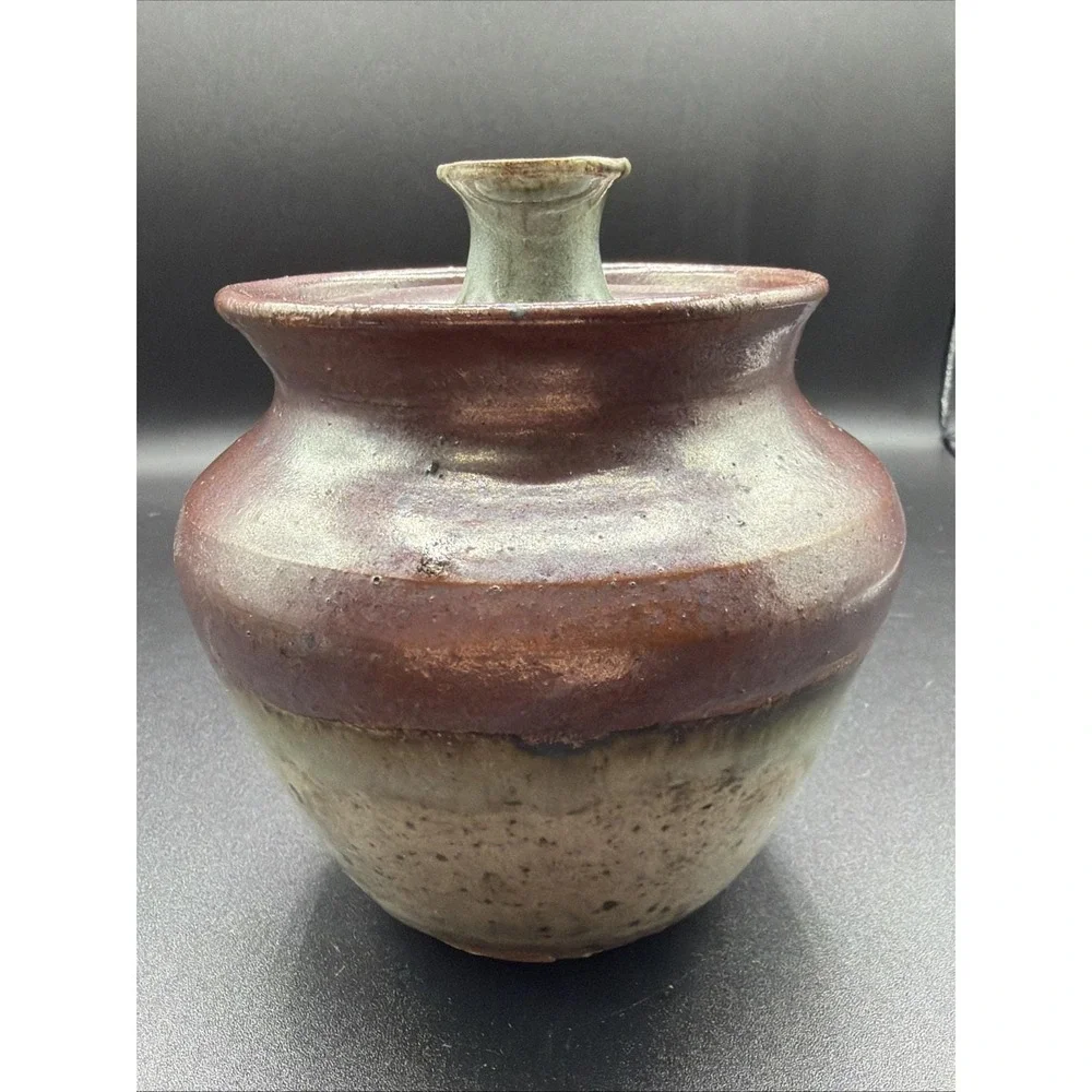Art Pottery Jar With Lid Multi Color Glaze
